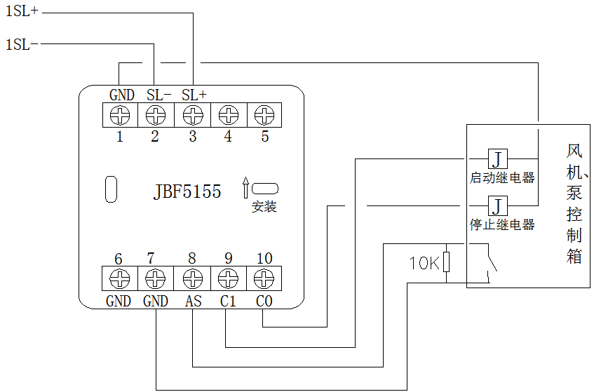 jbf5155输入/输出模块脉冲点动输出接线示意图